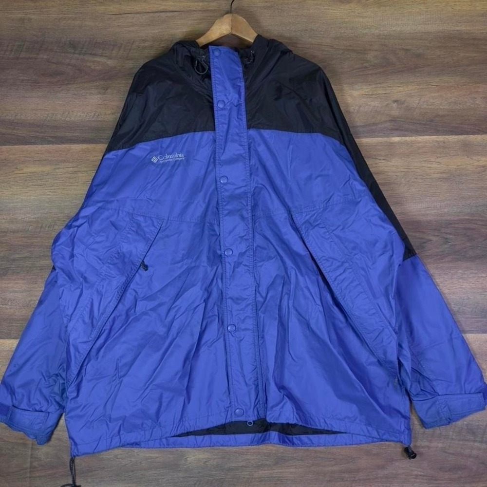 Columbia Vintage Hooded Windbreaker Jacket Mens XXL‎ Blue Black